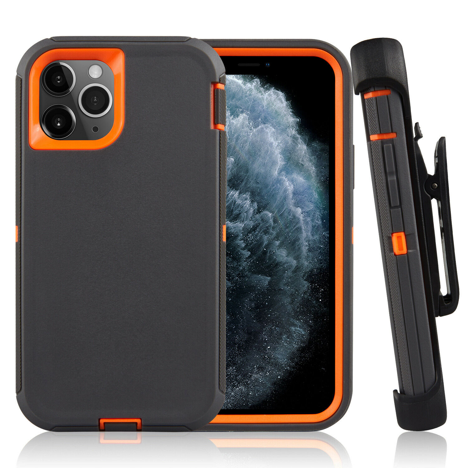 Premium Armor Heavy Duty Case with Clip for iPHONE 12 / 12 Pro 6.1 (Gray Orange)